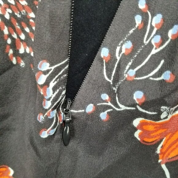 Madewell Dress Womens 0 Navy Blue Floral 100% Silk Ruffle Waist V Neck - Picture 14 of 15